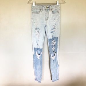 American Eagle Jeans Super Stretch X Destroyed Distressed Hi-Rise Patch Raw Hem